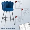 HOMCOM Bar Stools Set of 2, Modern Velvet-Feel Barstools with Petal Backrest and Footrest, Upholstered Breakfast Bar Chairs with Metal Legs for Kitchen Island Counter, Dining Room, Dark Blue