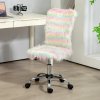 HOMCOM Fluffy Desk Chair, Armless Students Chair, Makeup Vanity Chair with Adjustable Height, Rolling Wheels for Home Study Bedroom, Unicorn Tone