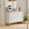 HOMCOM Sideboard with 3 Doors, Modern Storage Cabinet with Adjustable Shelves & Centre Leg for Living Room, Dining Room, Kitchen, TV Cabinet for 50 Inch TV, White