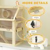 PawHut Wooden Hamster Cage, 3 Tier Gerbil Cage with Detachable 32cm Deep Bottom, Hut, Seesaw, Exercise Wheel, Ramps, Natural Wood Finish