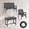 Outsunny 5 Piece Wooden Garden Dining Set for 6, Outdoor Conversation Set with 2 Armchairs, 2 Loveseats and Dining Table with Umbrella Hole for Patio, Balcony, Grey