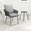 Outsunny 3-Piece Rattan Bistro Set, Garden Table and Chairs with 4 Cushions, Patio Rattan Conversation Furniture Set for Balcony, Porch, Terrace, Grey