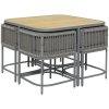 Outsunny 4 Seater Rattan Cube Garden Furniture Set with Cushions, Square Garden Dining Set with Stone Composite Board Top Table, Wicker Outdoor Table and Chairs, Grey