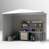 Outsunny 8 x 4 ft Metal Garden Shed, Garden Storage Shed with Window, 4 Vents and Lockable Door, Waterproof Galvanised Steel Tool Storage Shed, Light Grey