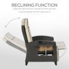 Outsunny Garden Recliner with Cushion, PE Wicker Outdoor Recliner Chair with Adjustable Backrest & Footrest, Rattan Recliner Chair with Armrests and Side Tray for Balcony, Porch, Khaki/Brown