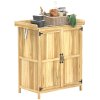 Outsunny Wooden Garden Shed, Garden Tool Storage Shed with Hinged Roof and Shelf, Outdoor Storage Cabinet with Double Doors, Natural Wood Finish