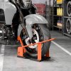 HOMCOM Motorcycle Wheel Chock, 816.5 kg Capacity Heavy Duty Steel Motorcycle Front Wheel Chock Holder with 3 Height Adjustable Holes, Fits 381-533.4 mm Wheels, Orange