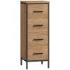 HOMCOM Narrow Bathroom Storage Cabinet, Industrial Slim Bathroom Storage Unit with 4 Drawers and Steel Frame for Small Spaces, 30 x 30 x 82 cm, Oak
