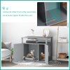 PawHut Wooden Cat Litter Box Enclosure Furniture with Adjustable Interior Wall & Large Tabletop for Nightstand, Grey