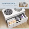PawHut Raised Dog Bowl, Elevated Pet Bowls with Slow Feeder, Two Stainless Steel Bowls, Drawer, for Large & Extra Large Dogs, White