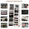 HOMCOM 360° Swivel Jewellery Cabinet with Full Length Mirror, Lockable Jewellery Organiser with Built-in Makeup Mirror and Storage Shelves for Bedroom, White