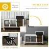 PawHut Wooden Rabbit Hutch with Wheels, Guinea Pig Cage, Small Animal House for Outdoor & Indoor with Slide-out Tray, 108 x 58 x 73.5cm, Brown
