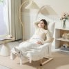HOMCOM Birch Wood Lounge Chair, Upholstered Recliner Lounge Seat with Adjustable Footrest, Modern Armchair for Living Room, Bedroom, Balcony, Office, Cream White