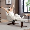 HOMCOM Linen Swivel Recliner Chair with Footstool, Upholstered Reclining Armchair with Wooden Base for Living Room, Beige