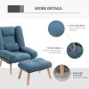 HOMCOM Armchair with Footstool, 180° Recliner with Ottoman, Accent Chair and Footstool with 3-Position Adjustable Backrest and Wooden Legs for Living Room, Blue
