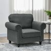 HOMCOM Fabric Accent Chair with Nailhead Trim Rolled Arms and Slatted Wood Frame, Upholstered Lounge Chair for Living Room, Bedroom, Home Office