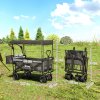 Outsunny 120L Festival Trolley on Wheels, Folding Camping Trolley Cart with Removable Canopy, All-Terrain Wheels, Adjustable Handle and Side Pockets for Garden Beach Fishing Shopping, Black