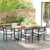 Outsunny Garden Table with Parasol Hole, 175 x 80 cm Rectangle Outdoor Dining Table for 6 with 5 cm Parasol Hole and Wood Slatted Top for Balcony, Terrace, Brown
