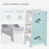 HOMCOM Toddler Step Stool Kids Adjustable Standing Tower with Safety Rail for Kitchen Counter Grey