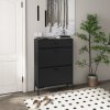 HOMCOM 3 Drawer Shoe Cabinet with 2 Flip Doors, Sliding out Drawer and Adjustable Shelf for 12 Pairs of Shoes, Narrow Shoe Storage Cabinet for Hallway, Entryway