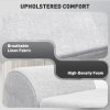 HOMCOM Storage Ottoman with Armrest, Upholstered Linen Storage Bench, Window Seat with Rubberwood Legs, Footstool for Bedroom Living Room, Hallway, Light Grey