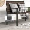 Outsunny 2 Seater Rattan Garden Bench, Outdoor Bench with Quick-Drying Cotton Padding, Wicker Garden Loveseat with Armrests, Steel Frame for Patio, Park, Mixed Brown