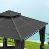 Outsunny 3 x 3 (m) Outdoor Polycarbonate Gazebo, Double Roof Hard Top Gazebo with Galvanised Steel Frame, Nettings& Curtains for Garden, Lawn, Patio and Deck, Dark Grey