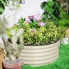 Outsunny Galvanised Raised Garden Bed with Safety Edging, Outdoor Raised Planter Box with Gloves and Open Bottom, Metal Raised Bed for Flowers, Vegetables and Herbs, 120 x 120 x 43cm, Cream White