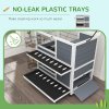 PawHut Rabbit Hutch Guinea Pig Hutch Indoor Wooden Small Animal House with Wheels, Openable Top, No-Leak Plastic Trays - Grey