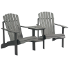 Outsunny Wooden Outdoor Double Adirondack Chairs Loveseat w/ Centre Table and Umbrella Hole, Garden Patio Furniture for Lounging and Relaxing, Grey