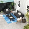 Outsunny Reversible Outdoor Rug with Carry Bag, Waterproof Plastic Straw Mat for Garden, Deck, RV, Picnic, Beach, Camping, 182 x 274cm, Blue and Cream