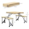 Outsunny Folding Wooden Picnic Table with Seats and Umbrella Hole, Aluminium Frame Portable Camping Table and Chairs Set, for Patio, Yard, Porch and Garden