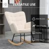 HOMCOM Wingback Rocking Chair with Wooden Base, Fleece Glider Rocker for Nursing, Modern Armchair - Beige