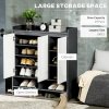HOMCOM High Gloss Shoe Cabinet with White Doors and Open Shelves, Hallway Shoe Cupboard Storage Organizer for 19 Pairs of Shoes, Grey