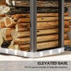 Outsunny Firewood Log Rack, Retractable Metal Wood Store Holder, Indoor Outdoor Fireplace Log Storage Shelf with Hooks, 65 x 25 x 150 cm, Black