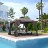 Outsunny 3 x 3 m Garden Gazebo Double-Roof Marquee Patio Wedding Party Tent Canopy Shelter with Sidewalls (Brown)