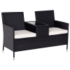 Outsunny 2 Seater Rattan Sofa with Cushions, Wicker Garden Loveseat with Armrests, Outdoor Garden Sofa Couch with Metal Frame for Patio, Black