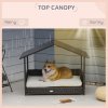 PawHut Wicker Dog Bed, Elevated Rattan Dog House with Removable Cushion and Canopy, for Small and Medium Dogs, 98 x 69 x 70cm - Cream