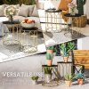 Outsunny Garden Side Table Set of 2, Nesting Tables with Ceramic Tile Top, Indoor Outdoor Small Garden Tables, Multifunctional End Tables with Metal Frame for Patio, Balcony, Porch, Black