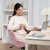 HOMCOM Velvet Office Chair with Petal Shell Back and Lumbar Pillow, Armless Desk Chair with Wide Seat and Tilt Function, Height Adjustable Swivel Makeup Vanity Chair for Bedroom, Pink