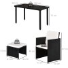 Outsunny 2 Seater Rattan Cube Garden Furniture Set, Rattan Dining Set with Cushions, Outdoor Dining Table and Chairs with 2 Armchairs, 2 Stools, Rectangular Glass Top Table for Patio, Balcony