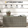 Outsunny Outdoor Coffee Table, PE Rattan Side Table with Tempered Glass Top, Wicker Rectangular Garden Coffee Table End Table with Steel Frame for Patio, Balcony, 90 x 50 x 38cm, Dark Grey