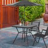 Outsunny 80x80cm Outdoor Dining Table, Faux-marbled Garden Table with Umbrella Hole, Square Patio Table with Steel Frame for Porch, Balcony, Black