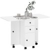 HOMCOM Folding Dining Table for 4-6, Rolling Drop Leaf Table on Wheels with Storage Drawers, Cabinet and Open Shelf for Kitchen, Dining Room