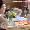 Outsunny Rattan Side Table, Round Outdoor Coffee Table, with Round PE Rattan and Tempered Glass Tabletop for Patio, Garden, Balcony, Beige