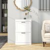 HOMCOM 2 Drawers Entryway Shoe Cabinet, Narrow Shoe Storage Cabinet with 2 Flip Drawers and Adjustable Shelves for 10 Pairs of Shoes, White