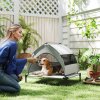 PawHut Elevated Dog Bed with Removable Canopy, Portable Cooling Raised Pet Cot with Breathable Mesh, Storage Bag, for Indoor Outdoor Use, for Small Medium Dogs, 76 x 61 x 70 cm, Light Grey