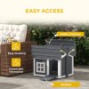 PawHut Rabbit Hutch Cat House Puppy House Guinea Pig Hutch Small Animal House Portable Wooden Indoor Outdoor with 2 Rooms Top Handle, Openable Roof - Grey