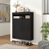 HOMCOM Narrow Shoe Cabinet, Wall Mounted or Freestanding Shoe Storage Cabinet with 2 Flip Drawers and Open Shelf for 12-16 Pairs of Shoes for Entryway, High Gloss