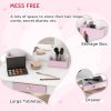 ZONEKIZ Kids Dressing Table Kids Vanity Table Girls Dressing Table with Mirror and Stool, Drawer, Storage Boxes, Unicorn Design, for Toddles Ages 3-6 Years - White and Pink